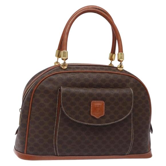 CELINE Macadam Canvas Hand Bag Pvc Leather Brown Gold - Picture 1 of 13